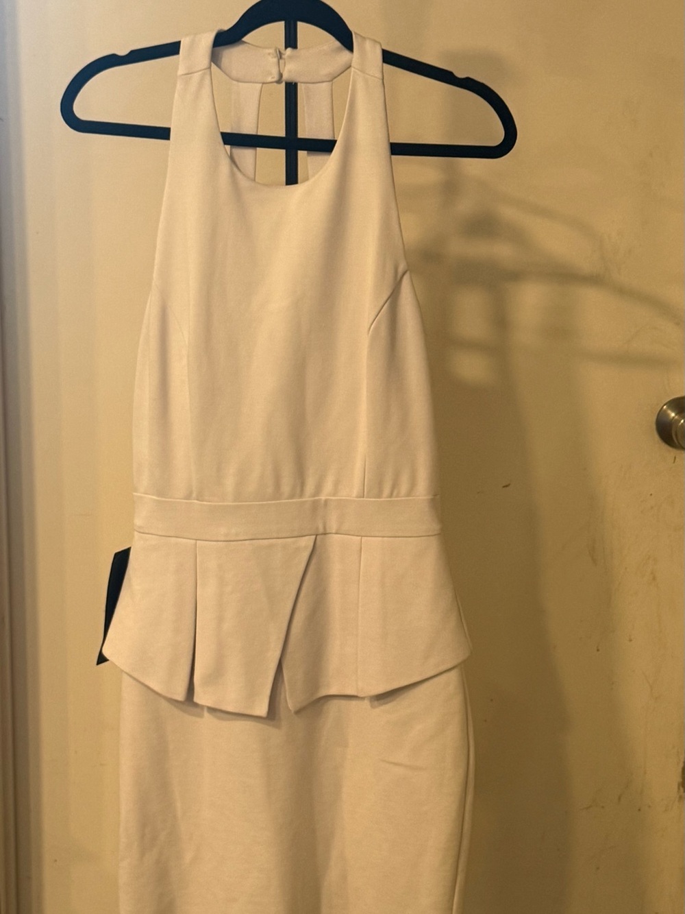 bebe White Sleeveless Peplum Midi Dress